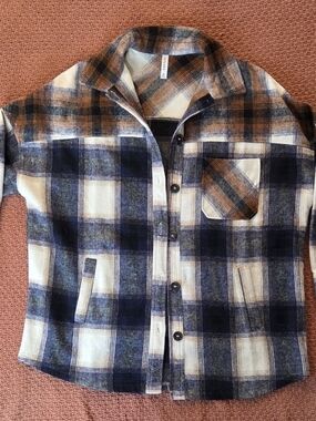 ZENANA Plaid Shacket Medium Button Front Cozy Fall Shirt Jacket